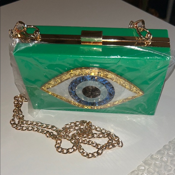 Boutique California Handbags - Green evil Eye Design Clutch Bag